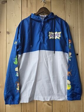 Nickelodeon Rugrats Pullover Windbreaker Cartoon Jacket Blue White Mens Medium